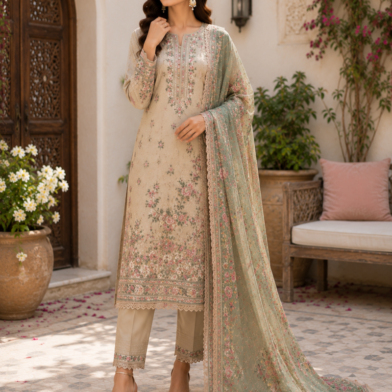 Organza Embroidered Shirt